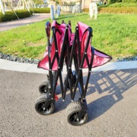 Chariot de transport pliable à quatre roues avec plateforme étendue en acier, idéal pour la plage, le jardin et le shopping