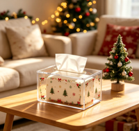 Kişiselleştirilmiş Modern Şenlikli Noel Şeffaf Akrilik Önceden Monte Edilmiş Parlak Yüzeyli Mendil Tutucu