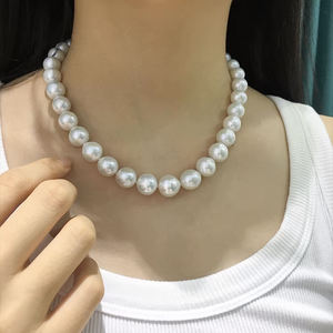 Collier de perles Edison de 10 à 12 mm, grande taille, perles d'eau douce naturelles, blanches, forte luminosité, forme ronde, brins de perles, cadeau pour maman - Product Image 6