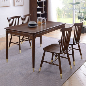 Ensemble table et chaises de salle à manger en bois massif nordique 120 cm couleur noyer, mobilier de salle à manger durable, 6 pièces - Product Image 3