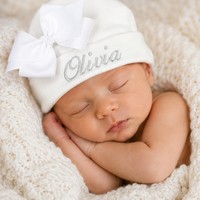 Gorro de Bebé de Algodón Blanco con Lazo, Suave, Transpirable y Amigable con la Piel, Tejido, para Recién Nacidos, Protege la Fontanela, Venta al por Mayor de Fábrica/OEM