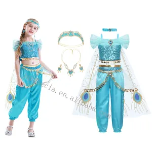 TV & Movie Aladdin Jasmine Costumes Girls Blue Princess Costume 2Pcs Set Vest And Pant Performer Suit Arabian Dancing Dress