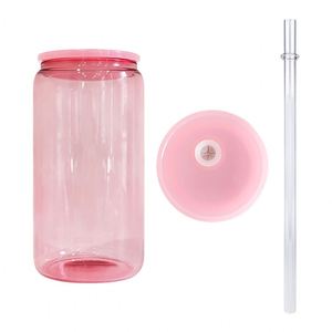Listo para Enviar: Vaso de Agua de Vidrio de Borosilicato de 16oz, 5 Colores Surtidos, Irrompible, con Tapas de Plástico Coloridas - Product Image 3
