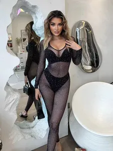 Sexy Fishnet Rhinestones Crystal Full Body Stocking Lingerie Bodystocking