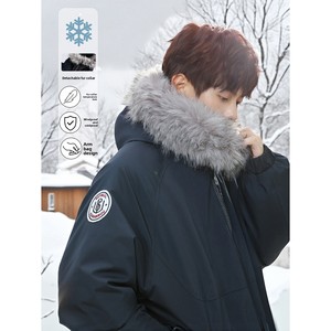 Parka d'hiver pour <span class=keywords><strong>homme</strong></span>, courte, imperméable, en nylon rembourré de polyester, avec capuche amovible à bordure en fourrure, épaisse et chaude, style décontracté et utilitaire - Product Image 2