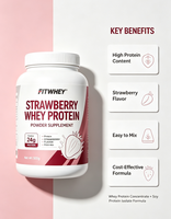 Poudre de protéines de lactosérum et de soja saveur fraise, complément nutritionnel sportif