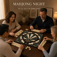 Tapis de jeu de mahjong en néoprène 3 mm style Art Déco, motif éventail imprimé, pour la maison, les clubs, les tournois, les fêtes, les cadeaux et les jeux de table