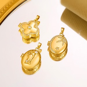 Colgante de medallón de aleación de cobre con forma de corazón ovalado dorado de moda, con cristal, para accesorios de joyería DIY - Product Image 3