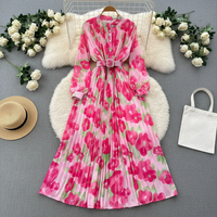 Robe plissée florale trapèze pour femme, de haute qualité, style décontracté et de fête, imprimée numériquement, longueur midi, respirante, idéale pour la plage