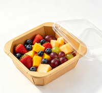 Boîte à emporter carrée en papier kraft imperméable avec couvercle transparent en PET pour salades, riz, pâtes, desserts, traiteur, pique-nique, repas de bureau