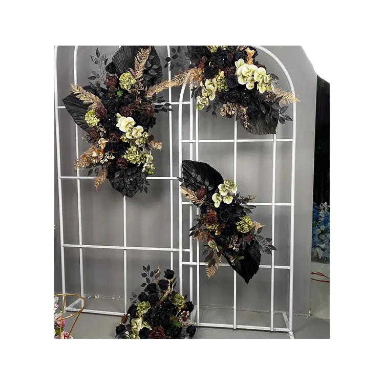 काले सोने पम्पास शादी की सजावट Centerpieces रिसेप्शन शादी दीवार शादी की सजावट के लिए कृत्रिम फूल धावक