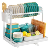 Nouveau Égouttoir à vaisselle noir à 2 niveaux en acier pour évier de cuisine, avec plateau de rangement et d'organisation