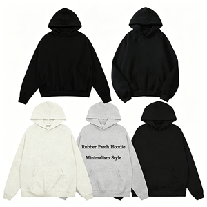 Top Quality Men's Heavyweight 100% Cotton Streetwear Hoodie Manufacturer Drop Shoulder Rubber Patch Minimalist Solid Color - Product Image 1
