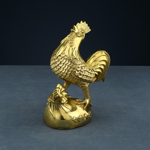 Copper Rooster Figurine With Money Bag Feng Shui Home Decor Indoor Tabletop <b>Ornament</b> Chinese New Year Gift - Product Image 3