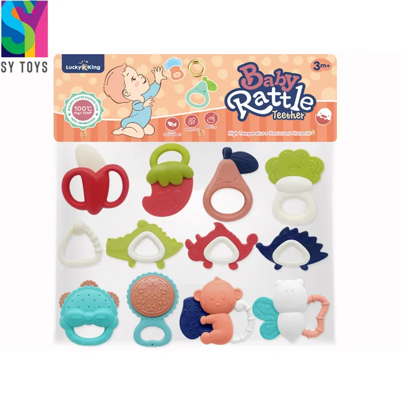 SY 아기 딸랑이 Teether 장난감 BPA 무료 아기 씹는 젖니 장난감 Teether 실리콘 반지 부드러운 조기 교육 아기 Teether