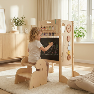 Torre <span class=keywords><strong>de</strong></span> aprendizaje Montessori plegable <span class=keywords><strong>de</strong></span> madera <span class=keywords><strong>de</strong></span> bambú para niños, ayudante <span class=keywords><strong>de</strong></span> <span class=keywords><strong>cocina</strong></span> con pizarra, taburete seguro, venta al por mayor, personalizado - Product Image 1