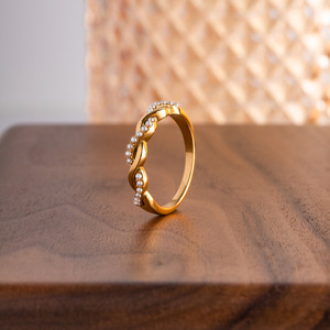 Minimalist Woven Braided <b>Titanium</b> Steel <b>Ring</b> With Cross Set Pearls Unisex Fashion Jewelry Gift - Product Image 3