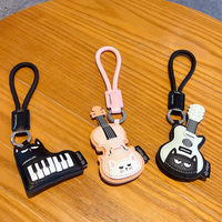 Porte-clés mignon mini piano et violon en cuir PU, breloques de sac, pendentif instrument de musique pour couple, porte-clés de voiture, cadeau tendance, vente en gros