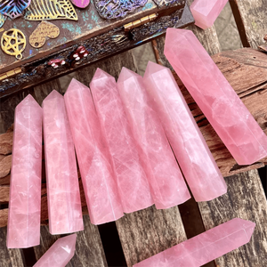 Pilares de cristal de cuarzo rosa al por mayor [boho], cristal para atraer la riqueza, piedra decorativa, fragmentos de piedra en bruto tallados, mineral - Product Image 5