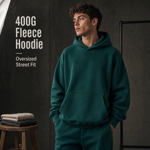 เสื้อฮู้ดดี้คุณภาพสูง 400GSM หนานุ่ม ทรงโอเวอร์ไซส์ สำหรับผู้ชาย แบบเรียบ ไม่มีลาย สกรีนโลโก้ได้  พร้อมเสื้อสเวตเชิ้ตผ้าฟลีซ - Product Image 3