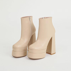 Nouvelles bottes pour femmes à talons hauts, toutes occasions, automne-hiver 2023, talon épais de 15 cm, plateforme imperméable, couleur nude - Product Image 6