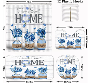 مجموعة ديكور الحمام الكوبية الزرقاء من 4 قطع 72 \ "X 72 \" مزرعة دش ريفي ستارة 12 خطافات سجادة إكسسوارات حمام منزلي حلو - Product Image 2