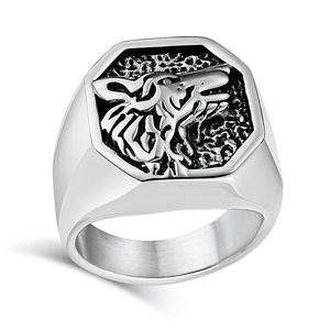 Anillo de Acero Inoxidable en Oferta, Anillo de Hombre con Cabeza de Lobo en Plata, Negro y Oro, Anillos de Compromiso y Boda de Acero Inoxidable, Regalo para Parejas - Product Image 1