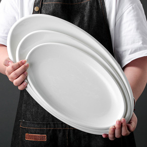 Modern Design Pure White Ceramic Fish Plate Large Size Oval Thick Edge <b>Disposable</b> for Home Use Hotels Parties <b>Tableware</b> - Product Image 3