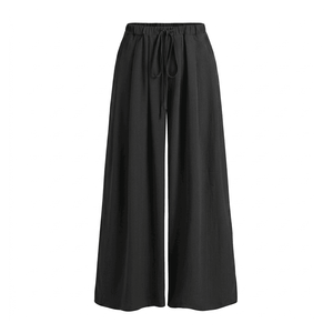 Pantalon d'été pour femme à taille haute, coupe ample, jambe large, en satin à rayures, style minimaliste, taille élastique avec ceinture, longueur complète - Product Image 6