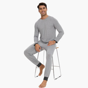 Custom Spring Autumn Adult <b>Men's</b> Sleepwear Night Lounge Wear Solid Soft Bodysuit Cozy PJs Cotton <b>Pyjama</b> Set - Product Image 2