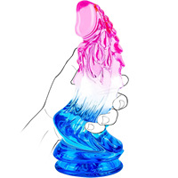 Plug anal à ventouse haute transparence, couleurs bleu et rose mélangées, couleurs contrastées, dispositif de masturbation féminine extra large 100%