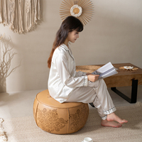 Pouf décoratif rond en cuir gravé, repose-pieds, tabouret bas pour canapé, chambre, bureau à domicile, salle d'invités, salon