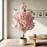 Pohon bunga Sakura buatan, tanaman Sakura imitasi untuk dekorasi rumah lanskap taman 90cm