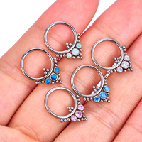 Anneau de nez clicker en titane ASTM F136 avec zircon coloré et opale 16G, boucle d'oreille créole, bijou de piercing corporel tendance pour cartilage