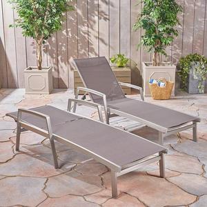 Lettino Prendisole Moderno da <span class=keywords><strong>Esterno</strong></span> in Alluminio Spazzolato con Rete Marrone, Ideale <span class=keywords><strong>per</strong></span> Giardino, Patio, Spiaggia e Terrazza - Il Più Venduto - Product Image 2