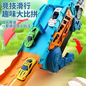 Le <span class=keywords><strong>camion</strong></span> de dinosaure se transforme en piste de course Triceratops avec 6 pièces de jouet de piste de dinosaure de transporteur de voitures en métal - Product Image 3