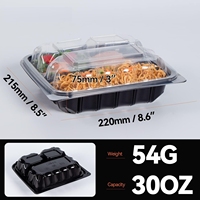 Boîte à bento en plastique jetable à 3 compartiments avec couvercle à charnière, prix d'usine, personnalisable, pour la restauration rapide à emporter