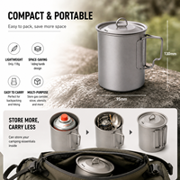 Pot de camping en titane de 900 ml, léger, en titane pur, avec couvercle, ustensiles de cuisine pour la randonnée en plein air, équipement de camping