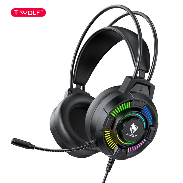 T-WOLF H140 7.1USB Surround Sound Gaming Headset with Microphone for PC Gamers Over Ear Headphone for Music with Soft Earmuffs