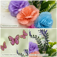 Kit de 11 décorations de gâteau flottantes 3D en forme de papillon et de fleurs en soie, ensemble de pivoines artificielles multicolores pour la décoration de jardin et de fêtes d'anniversaire