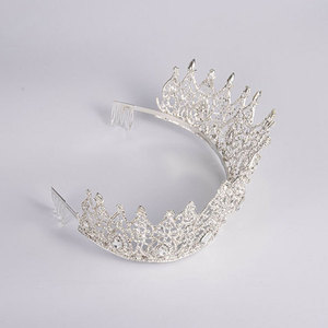 Corona Grande de Aleación con Incrustaciones de Cristales Blancos y Diamantes, Chapada, Suministro Directo de Fábrica, Coronas y Tiaras de <span class=keywords><strong>Miss</strong></span> Mundo - Product Image 2
