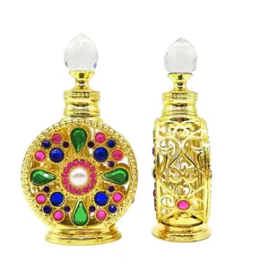 Arabic Style 12ml Tin Stock Perfume Oil Bottles Frost Engraving Personal Care 10ml Capacity 15ml Volume Glass Collar MOQ 1pc