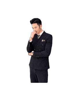 Abiti da uomo d'affari doppiopetto di fascia alta di dimensioni personalizzate abiti da cerimonia da ufficio con motivo a righe set tre pezzi di abbigliamento da lavoro - Product Image 5