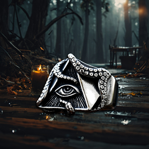 Anillo de acero de titanio Retro Vintage Unisex, acero inoxidable 316L, Ojo del diablo fundido, pulpo plateado para boda, regalo al por mayor - Product Image 1