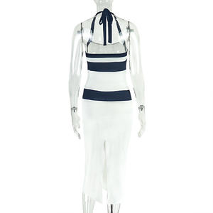 Modulare a righe dimagranti Patchwork gonna sul fianco appesa al collo abito lungo nuovo Design <span class=keywords><strong>vestiti</strong></span> da donna abiti - Product Image 6