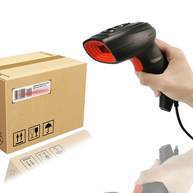 Wired Barcode Scanner Laser Portable 1D Bar Code Reader Handheld Long Range USB Cable for POS System and Inventory Management