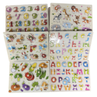 Multiplex/Hout Alfanumerieke handgreeppuzzel Dieren Fruit Cognitieve puzzelbord Montessori Educatief speelgoed voor peuters (0-4 jaar)