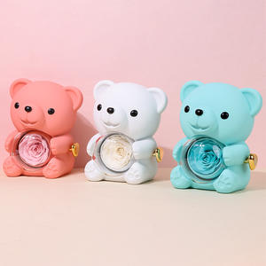 Caja de Flores con Oso Abrazando <span class=keywords><strong>Rosa</strong></span> Eterna y Anillo, Decoración de Caja de Flores, Oso Abrazando <span class=keywords><strong>Rosa</strong></span> Eterna Giratoria, Cajas de Joyería, Regalos de San Valentín en Oferta - Product Image 2