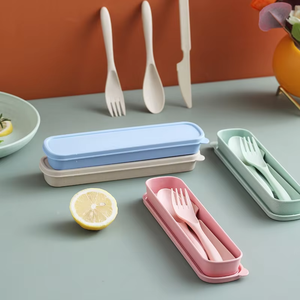 Flatware Set Portable Eco-friendly Reusable 3 Pcs Wheat Straw Knife Fork Spoon with Case for School Office Camping Picnic - Product Image 2