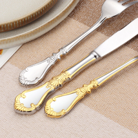 Ensemble de couverts vintage ornés en acier inoxydable 18/10, finition miroir, forgés, dorés, compatibles lave-vaisselle, pour mariage et hôtel